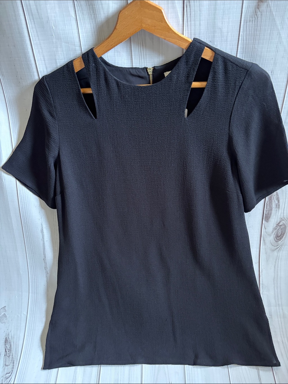 Chico's Black Short Sleeve Top with Shoulder Cutouts